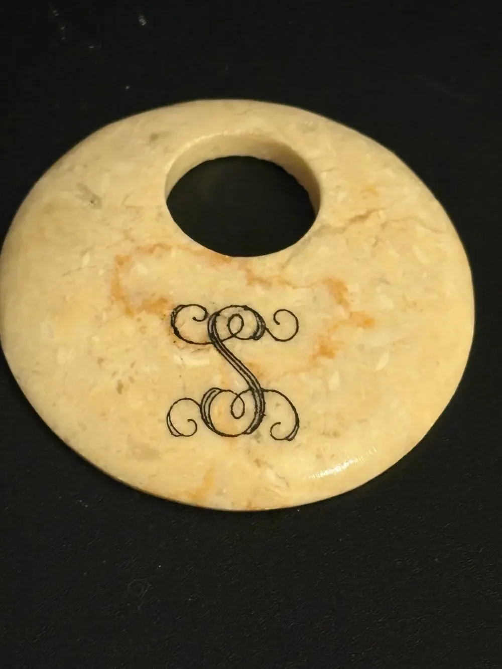 Vintage Natural Stone Donut Pendant Monogram S